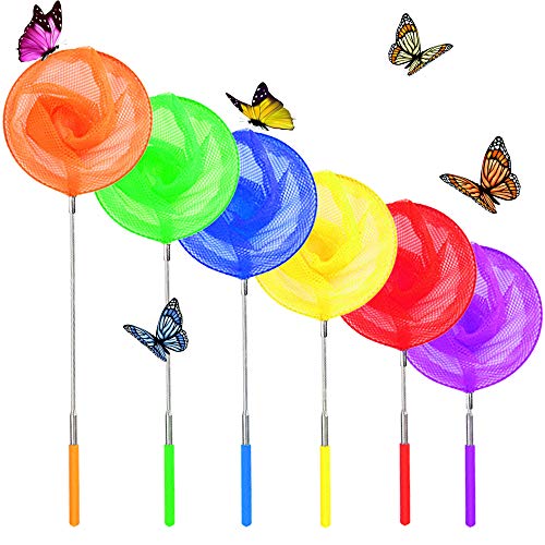 6 Pack Kids Telescopic Butterfly Nets,Colorful Insect Catching Net Fishing Nets,Outdoor Kids Toy for Catching Fish,Butterfly,Ladybird,Caterpillar,Extendable 34 Inch