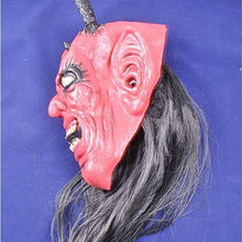 Load image into Gallery viewer, JQWGYGEFQD Halloween Long Hair Red Face Horn Mask Horror Devil Scary Head Red Face Black Mask Halloween Party Rubber Latex Animal mask, Novel Ha
