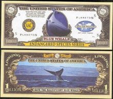 Load image into Gallery viewer, American Art Classics Endangered Blue Whale Million Dollar Bill - Set of 25

