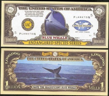 American Art Classics Endangered Blue Whale Million Dollar Bill - Set of 25