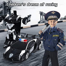 Load image into Gallery viewer, Trimnpy Police Rescue Race Model Car Transformation Smart Robot Toy City Service Rechargeable Radio Remote Control Vehicle One Button Deformation &amp; 360 Speed Drifting Xmas Gift for Kid Adults (Black)

