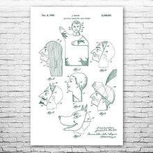 Load image into Gallery viewer, Hand Puppet Masks Poster Print, Puppet Design, Toy Collector Gift, Puppet Wall Art, Ventriloquist Gift, Puppet Blueprint Green &amp; White (16 inch x 20 inch)
