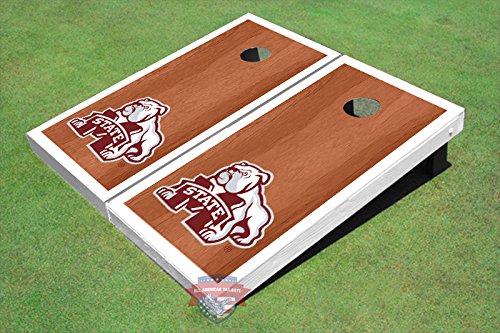 All American Tailgate Mississippi State University Bulldog White Rosewood Matching Borders Themed Cornhole Boards