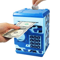 Cargooy Mini ATM Piggy Bank ATM Machine Best Gift for Kids,Electronic Code Piggy Bank Money Counter Safe Box Coin Bank for Boys Girls Password Lock Case (Camouflage Blue)