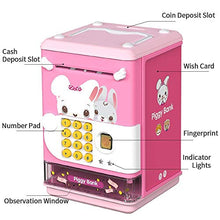 Load image into Gallery viewer, Deejoy Piggy Bank Toy Electronic Mini ATM Savings Machine with Personal Password &amp; Fingerprint Unlocking Simulation - Music Box with Songs for Kids, Boys and Girls Age 3-8 Years (Pink)
