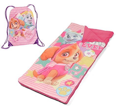 Idea Nuova Nickelodeon Paw Patrol Skye and Everest Drawstring Carry Bag with Nap Mat, Pink