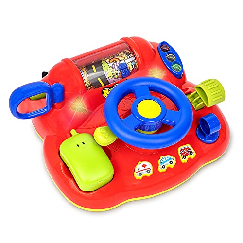 Playkidz My First Steering Wheel, Driving Dashboard Pretend Play Set with Lights, Sound and Phone, 10
