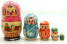 Load image into Gallery viewer, Snowman Russian Nesting Stacking Doll Hand Painted 5 Piece Set 4 inch Tall
