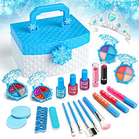 KIZSBRO Kids Makeup Kit for Girls, Washable Makeup Kit for Little Girls Princess Real Cosmetic Beauty Set, Gifts for Toddles Girl Pretend Play, Frozen