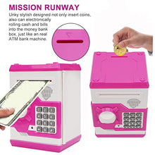 Load image into Gallery viewer, Renvdsa Cartoon Electronic ATM Password Piggy Bank Cash Coin Can Auto Scroll Paper Money Saving Box Gift for Kids (White Pink)
