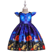 Load image into Gallery viewer, Quenny Flying-Sleeve Children&#39;s Dress, Halloween Ghost Printed Princess Dress with hat. 3 Pieces. (X-Large) Blue
