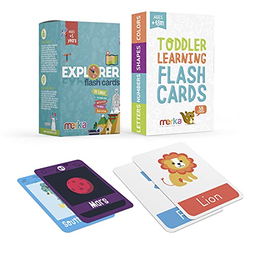 merka Educational Flashcards Bundle: Letters, Numbers, Shapes & Colors Deck (58 Cards) and Explorer Deck (90 Cards)  Learning Toys/Games  Ages Toddler Through Teen  Homeschool or Classroom Use