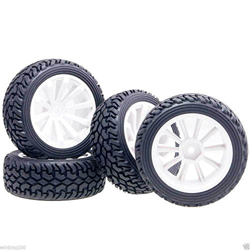 4Pcs RC 602-8019 Rally Tires Tyre White Wheel Rim For HSP 1:10 On-Road Rally Car