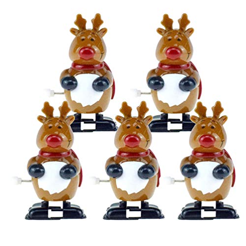 TOYANDONA 5 Pcs Christmas Wind Up Toys Mini Wind-up Toys Elk Clockwork Toy Assortment for Christmas Party Favors Goody Bag Filler