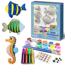 Load image into Gallery viewer, BC BINGO CASTLE Arts and Crafts for Kids Ages 4-6-8-12 Girls Boys, Paint Your Own Animal Rock Painting Kit with Seahorse+2 Fish, Creative DIY Fish Tank Decorations Gifts.
