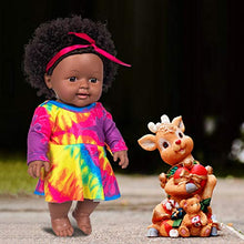 Load image into Gallery viewer, ZITA ELEMENT Realistic Black Baby Girl Doll Toy 11.8 Inch Cute Curly Hair Black Skin African American Indian Style Baby Doll Soft Silicone Black Doll with Clothes Dress Outfits and Hairband

