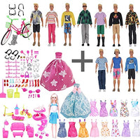EuTengHao 26Pcs Boy Doll Clothes 123Pcs Girl Doll Clothes Includes 20 Different Wear Boy Clothes Shirt Jeans Set Handmade Doll Wedding Dresses and 108Pcs Doll Accessories Glasses Earphones Cat