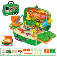 Deardeer Play Dough Dinosaur Set Clay Dino World Pretend Play Toy Dough and Moulds in a Portable Case with Wheels for Kids - 26PCS