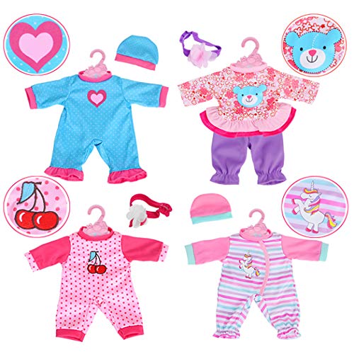 4-Sets Doll Clothes Include Rompers Headband for 10