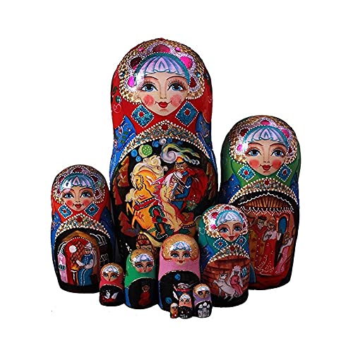 LWSX Russian Nesting Dolls 10-Piece Hand-Painted Matryoshka Cute Nesting Dolls Creative Opening and Wedding Gift Decoration (Color : A)
