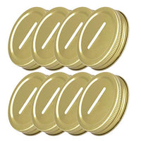 Freebily 8pcs Coin Slot Bank Lid Inserts Polished Rust Resistant Stainless Steel Metal Mason Jar Canning Jars Lids Gold One Size