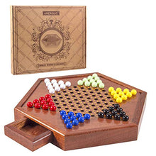 Load image into Gallery viewer, AMEROUS 12.5 inches Wooden Chinese Checkers Set with Storage Drawer - 60 Acrylic Marbles in 6 Colors - 12 Bonus Spare Marbles, Classic Strategy Family Board Game for Kids and Adults
