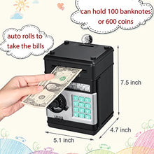 Load image into Gallery viewer, Surejoy Piggy Bank, Toys Gifts for 4 5 6 7 Years Old Boys Girls, Cash Coin ATM Bank with Safe Password Lock, Electronic Bank for Kids, Auto Scroll Paper Money Saving Machine, Black
