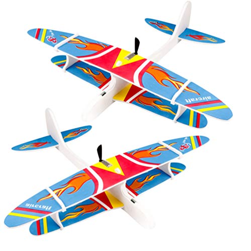 NUOBESTY 2pcs Foam Airplane Toys Electric Throwing Flying Glider Plane Manual Throwing Model with LED Light for Outdoor Sports Garden Yard Playing