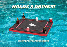 Load image into Gallery viewer, Polar Whale Floating Red and Black Game or Card Table Tray for Pool or Beach Party Float Lounge Durable Foam Large 36 Inch Drink Holders with Waterproof Playing Cards Deck UV Resistant

