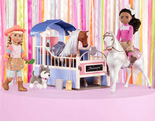 Load image into Gallery viewer, Glitter Girls Dolls by Battat  GG Horse Stable Barn Playset with Saddle and Play Food Items (Pink &amp; Blue)  14-inch Doll and Horse Accessories for Kids Ages 3 and Up  Childrens Toys
