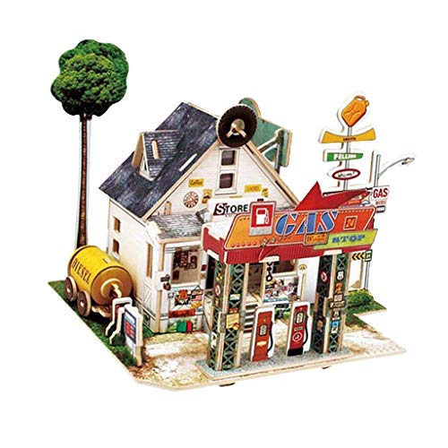 ZKS-KS Handcrafted DIY Wooden Dolls House Kit - Miniatures Creative Crafts Street Gas Station Building Model 1:24 Scale Puzzle Toy Ornament