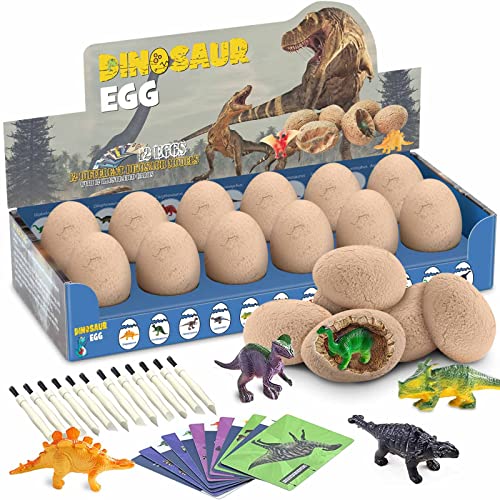 Dinosaur Toys, Dinosaur Egg Dig Kit Kids- Surprise Eggs Pack with 12 Unique Dinosaurs- Easter Eggs Archaeology Science STEM Gifts for Boys Girls Dino Eggs Excavation Toy for Age 3-5 5-7 8-12 Year Old