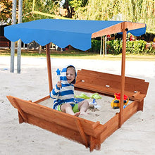 Load image into Gallery viewer, Kcelarec Kids Sandboxes with Canopy, Sandboxes with Covers, Foldable Bench Seats, Children Outdoor Wooden Playset
