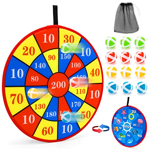 Dart Board for Kids with 12 Sticky Balls - 14 Inches Double Sided Safe Dart Game, Excellent Indoor and Party Games, Classic Toy, Party Favor, Great Gift for Boys Girls Ages 3-Year-Old and Up