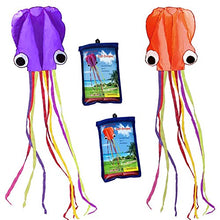 Load image into Gallery viewer, Hengda kite-Pack 2 Colors(Orange&amp;Purple) Beautiful Large Easy Flyer Kite for Kids-Software Octopus-It&#39;s Big! 31 Inches Wide with Long Tail 157 Inches Long-Perfect for Beach or Park

