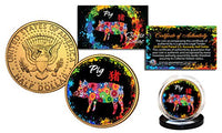 Chinese Zodiac Polychrome Genuine JFK Half Dollar 24K Gold Plated Coin - Pig