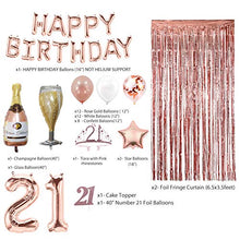 Load image into Gallery viewer, Rose Gold 21st Birthday Decorations for Girl, 21 Birthday Party Supplies for Her (Women) include Foil Fringe Curtains, Happy Birthday Balloons,Birthday Tiara &amp; Cake Topper
