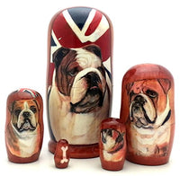 English Bulldog nesting dolls Russian Hand Carved Hand Painted 5 piece matryoshka Set / 4