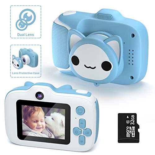 Kids Camera,HONEYWHALE Kid Digital Video Selfie Cameras 2.0 Inch IPS Screen Child Toddler Camera with 32GB SD Card,Best Birthday Toys Gifts for Boys Girls 3-12 Year Old (Blue)