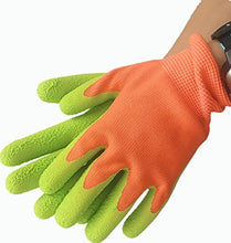 Load image into Gallery viewer, MMYYEEH Kids Gardening Gloves Breathable Rubber Coated Garden Gloves, Outdoor Protective Work Gloves Small Size fits Age 4 to 8 (Orange)
