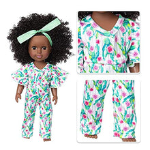 Load image into Gallery viewer, BDDOLL 14.5 Inch Black Doll Gift and Black Baby Girl Doll Clothes Set African American Washable Realstic Silicone Dolls with Cute Fashion Printed Bodysuit
