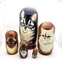 Cat Nesting Dolls Russian Hand Crafted 5 Piece Matryoshka Set