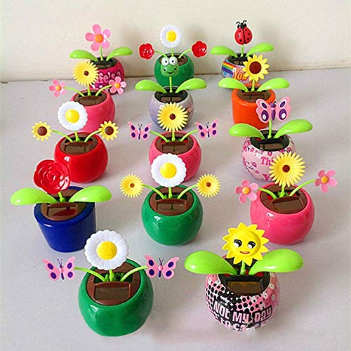 Set of 5 Cute Solar Power Flip Flap Flower Insect for Car Decoration Swing Dancing Flower Eco-Friendly Bobblehead Solar Dancing Flowers in Colorful Pots