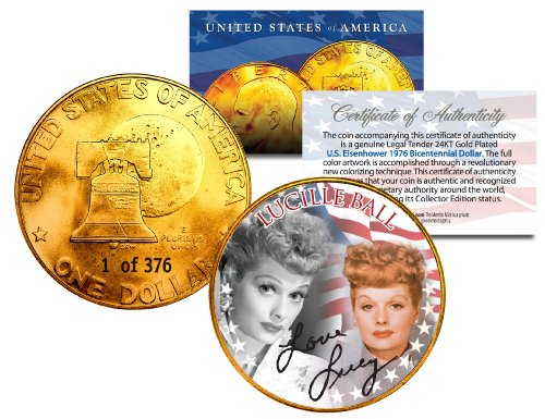 1976 Lucille Ball 24K Gold Plated IKE Dollar Each Coin Serial Numbered of 376