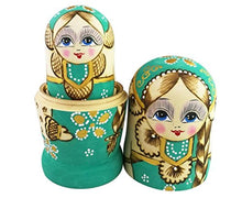 Load image into Gallery viewer, Winterworm Cute Little Girl with Big Braid Handmade Matryoshka Wishing Dolls Russian Nesting Dolls Set 7 Pieces Wooden Kids Gifts Toy Home Decoration Green
