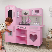 Load image into Gallery viewer, TaoHFE Large Wooden Play Kitchen with Lights &amp; Sounds, Pink Pretend Toy Kitchen for Toddlers, Kids Kitchen 8 Accessories Set for Girls Boys, Gift for Age 3+, 33.38 x 11.61 x 34.96 Inch
