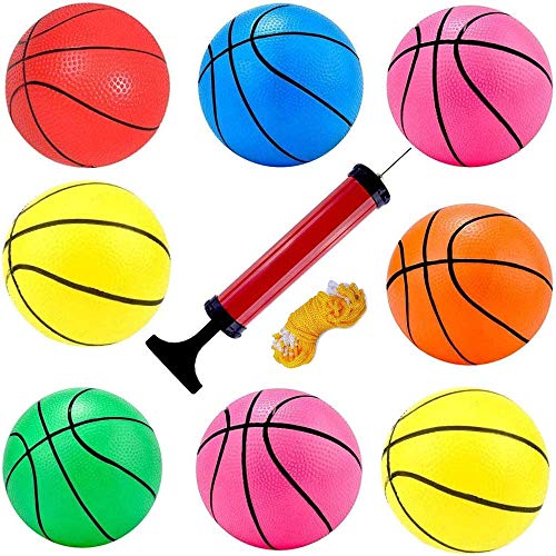6 Inches Mini Basketballs 8 Balls Assortment with Pump and Mesh Bag Colorful Kids Mini Toy Rubber Basketball for Kids, Teenager Toy Basketballs Indoor and Outdoor
