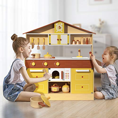 ele ELEOPTION Pretend Wooden Kitchen Playset for Kids Toddlers, Toys Gifts for Boys and Girls