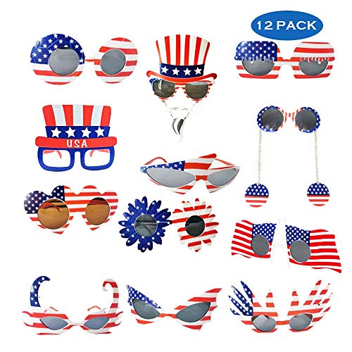 TD.IVES12 Pack American Flag Glasses USA Patriotic Party Sunglasses Masks Cool Shaped Plastic Eyewear for Party Props