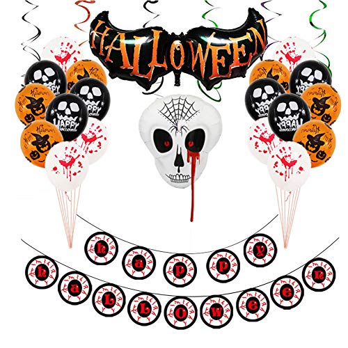 Halloween Party Balloons Deco, Happy Halloween Banner Pumpkin Ghost Banner, Scary Ghost Balloons Bloody Balloons for Halloween Party Supplies